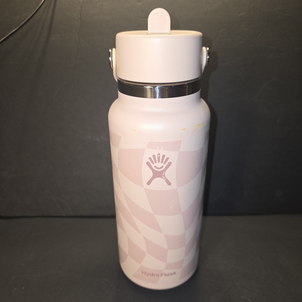 Hydro Flask Checkered Ecru 32oz Wide Flex Straw‎ Cap Bottle Limited Edition, NEW